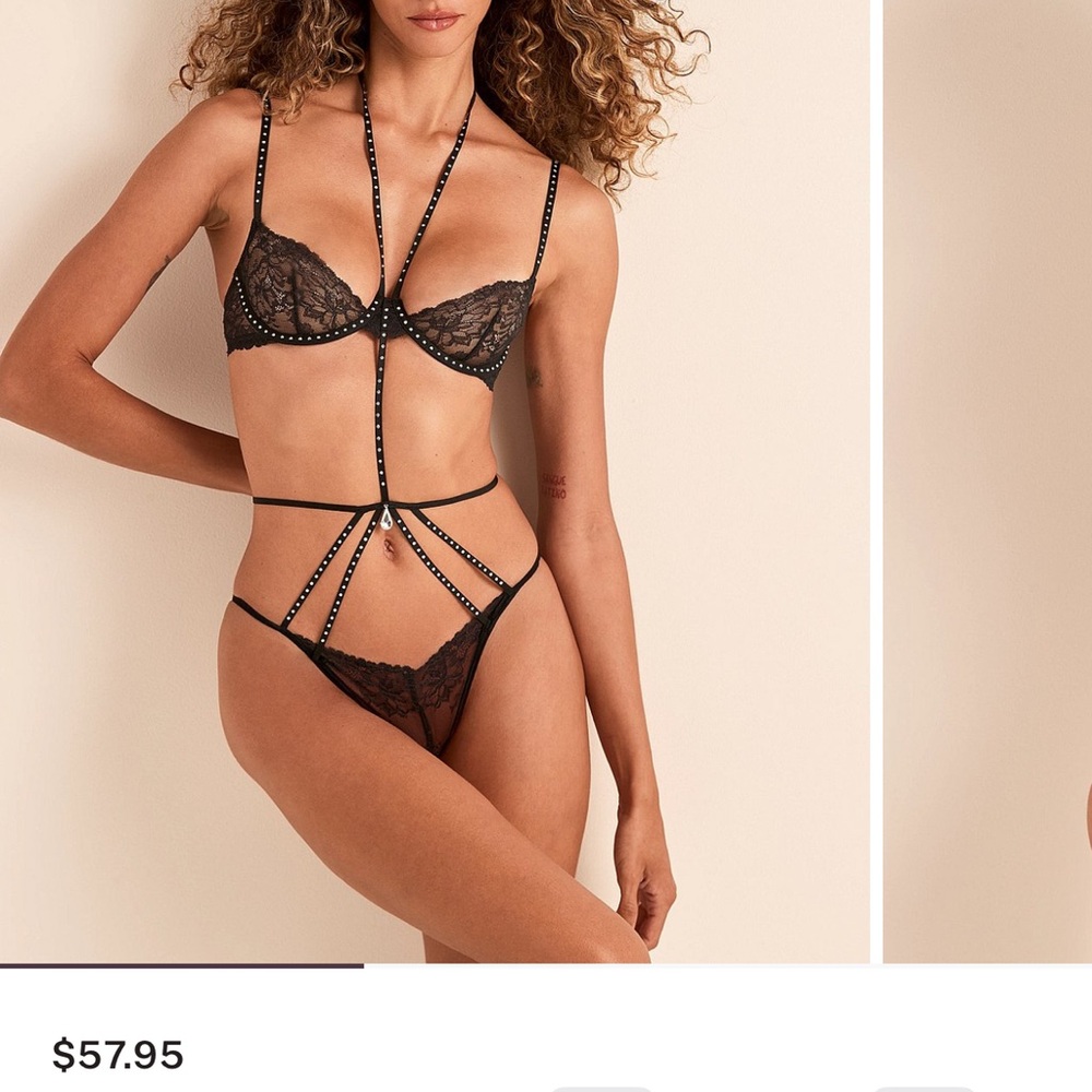 Adore Me Black Lace Harness Bra Set